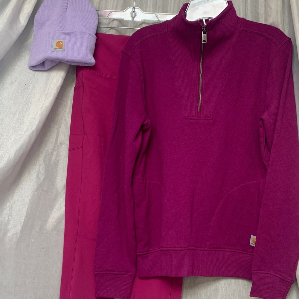 Carhartt Women's Cowl-Neck Quarter-Zip Sweater in Magenta